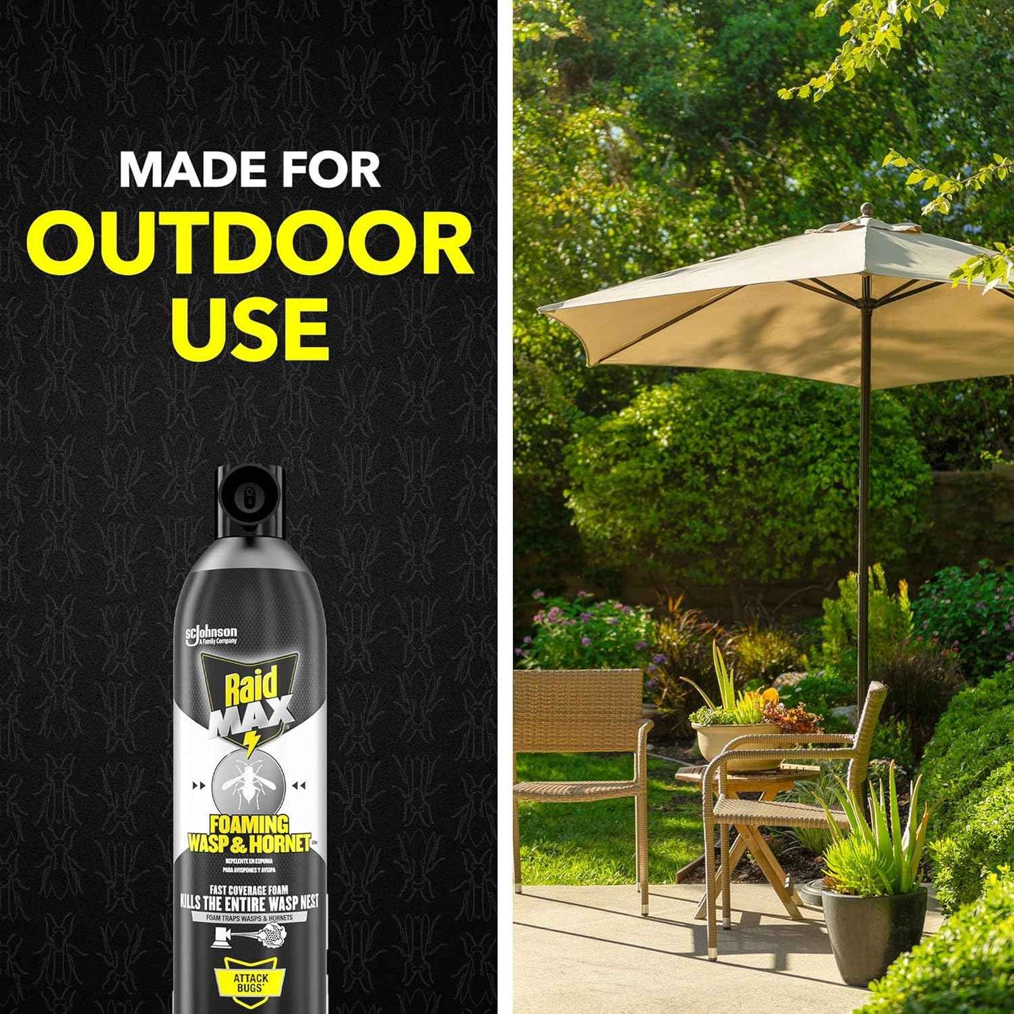 Raid Max Foaming Wasp & Hornet Killer, Fast Coverage Foam, Bug Killer Kills The Entire Nest, 16.5 oz