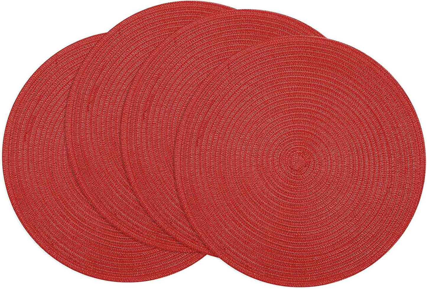 SHACOS 15 inch Round Braided Placemats Set of 6 Non Slip Heat Resistant Cotton Polyester Table Mats Washable Place Mats for Kitchen Dining Party Table Decor (Beige, 6)