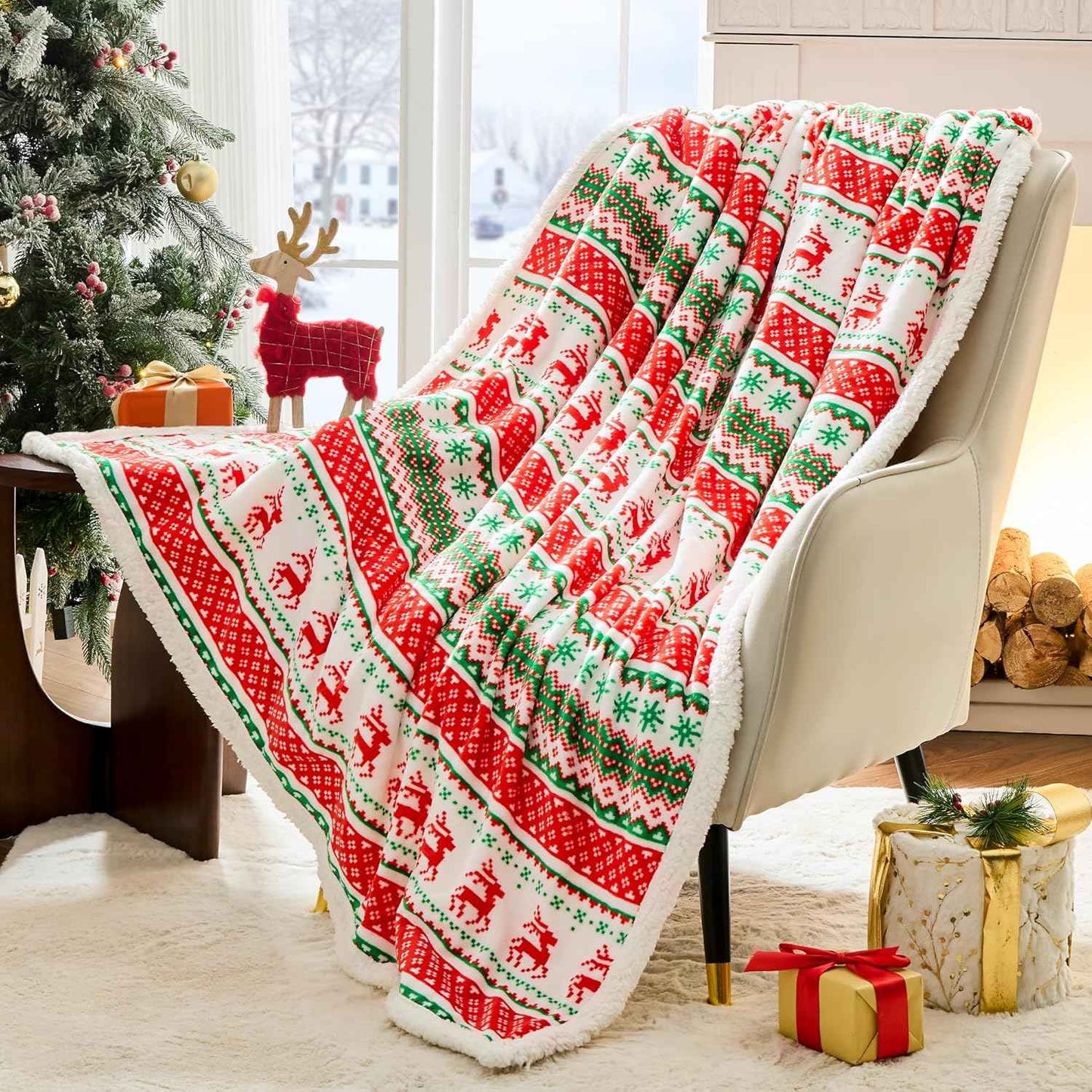 Christmas Throw Blanket, Christmas Decorations Gifts for Women, Sherpa Flannel Fleece Winter Holiday Blanket, Fluffy Cozy Soft Christams Throws for Couch Sofa Bed, ChristamsRhombus, 50" X 60"