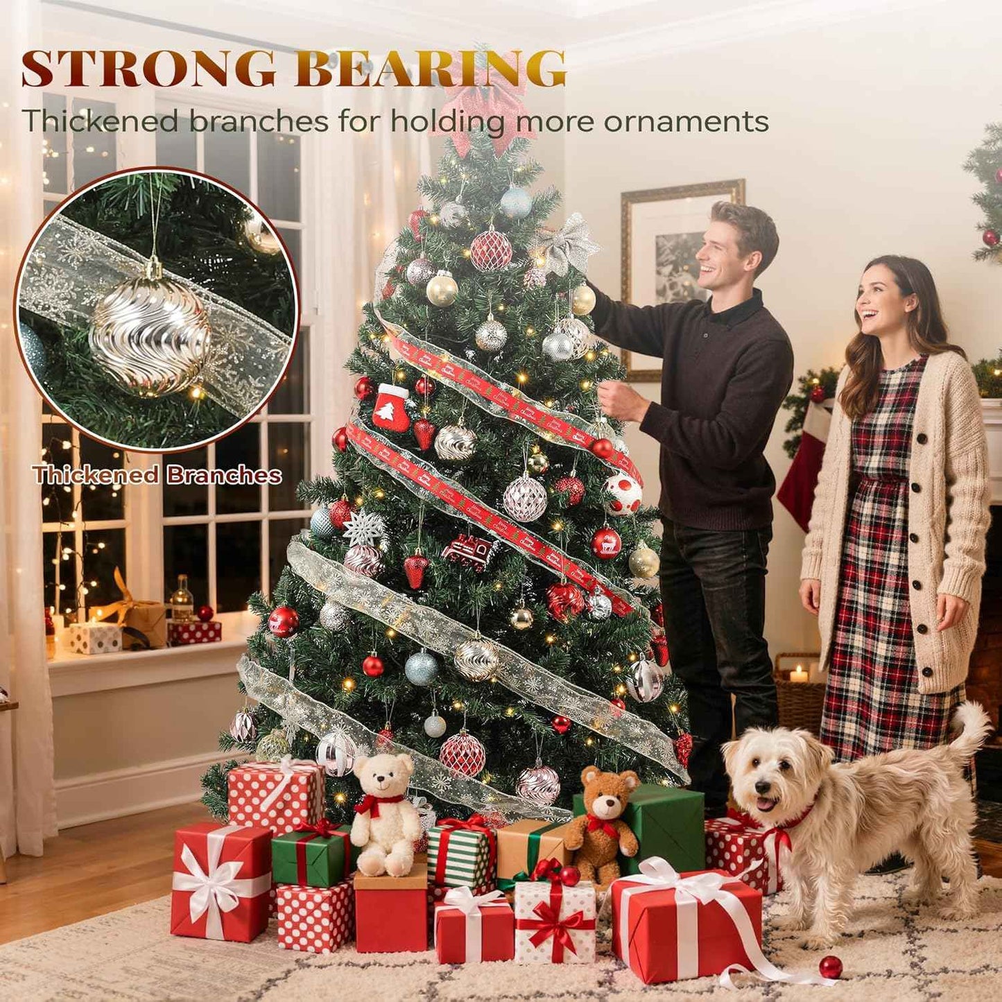 YITAHOME Pre-Lit Green Artificial Hinged Christmas Tree with Remote Control, 6ft Prelighted Spruce Xmas Tree for Home, Office, Party Decoration with 1000 Branch Tips and 250 Lights, Green