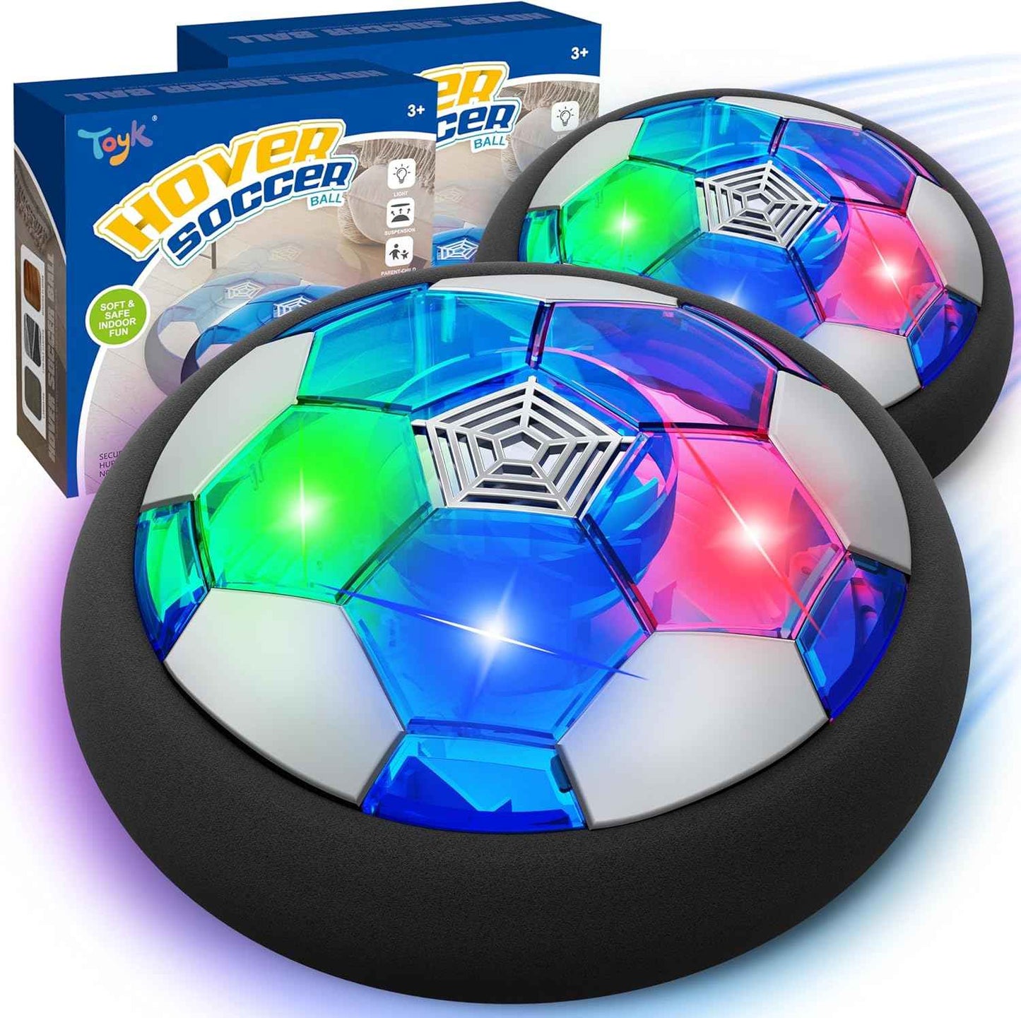 Toyk Boy Toys - LED Hover Soccer Ball - Air Power Training Ball Playing Football Indoor Outdoor Game - Birthday Gifts for Kids, Age 3 4 5 6 7 8-12 Year Old Boys - Soccer