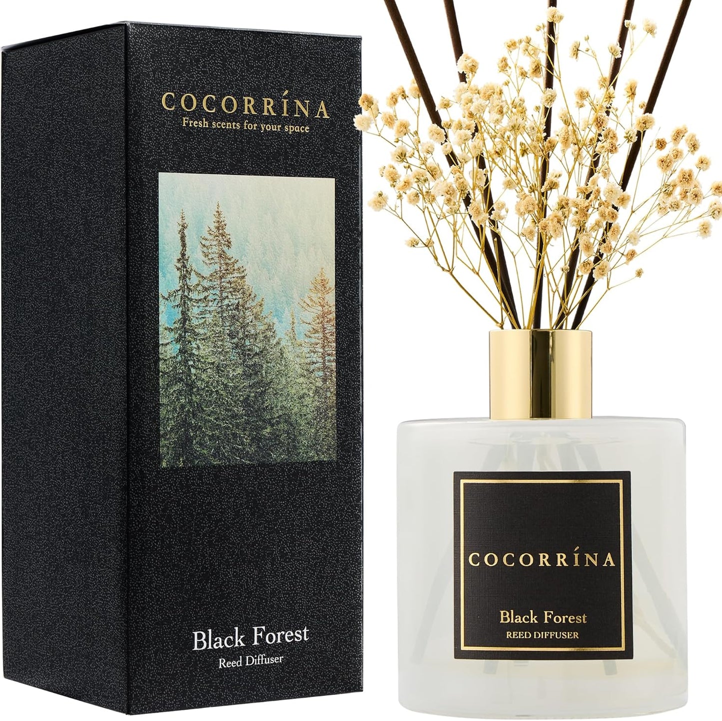 Cocorrína Premium Reed Diffuser Set with Preserved Baby's Breath & Cotton Stick Cashmere Vanilla | 6.7 fl oz Scent Fragrance Oil Diffuser for Bedroom Bathroom Home Décor