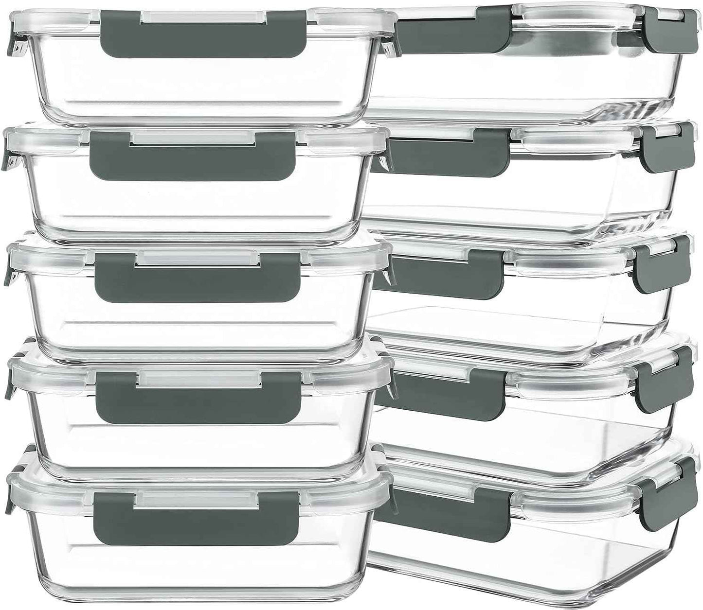 KOMUEE 10-Pack 30oz Glass Meal Prep Containers with Airtight Lids for Food Storage