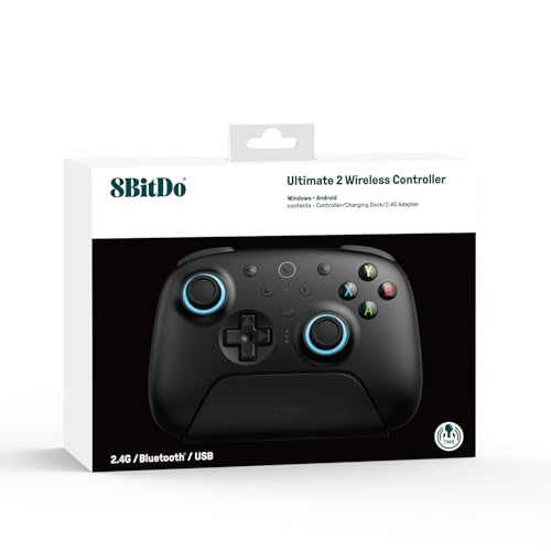 8BitDo Ultimate 2 Wireless Controller for Windows PC, Apple, Steam & Android, Gaming Controller with TMR Joysticks, Hall/Tactile Triggers, Motion Control, RGB Fire Ring, 1000Hz Polling Rate, Black