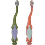 Dr Brown's Baby Toddler Toothbrush Green and Orange Dinosaur 2-Pack Ages 1-4 Years Soft Bristles Suction Cup Base