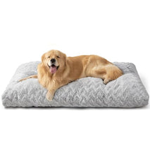 EHEYCIGA grey plush dog bed for crate, 35x23 inch, reversible kennel pad for dogs up to 45 lbs