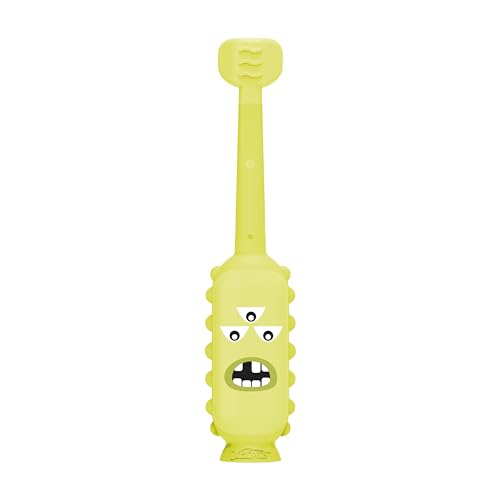 dr. browns green monster triple-sided toddler toothbrush with suction cup base, ages 1-4 years