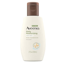 aveeno daily moisturizing body wash for sensitive skin + prebiotic oat, gentle on dry skin, 2 fl. oz travel size