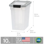 iris usa airtight weatherpro pet food storage container, up to 10 lbs, made in usa, clear/gray