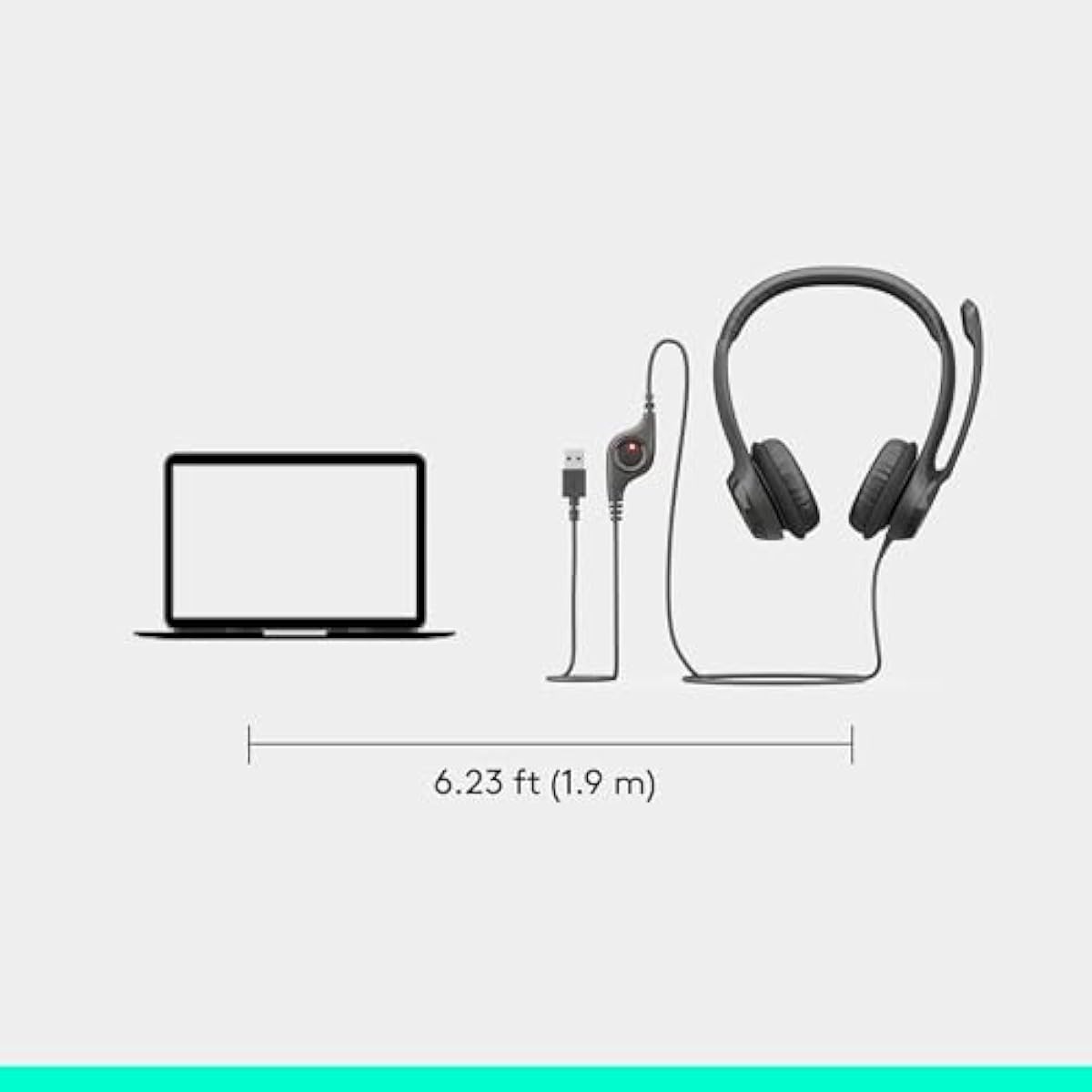 Logitech H390 Wired Headset for PC/Laptop, Stereo Headphones with Noise Cancelling Microphone, USB-A, in-Line Controls, Works with Chromebook - Black