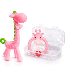 SHARE&&CARE BPA Free Silicone baby teether giraffe toy with storage case, for 3 months above infant sore gums pain relief (Pink)