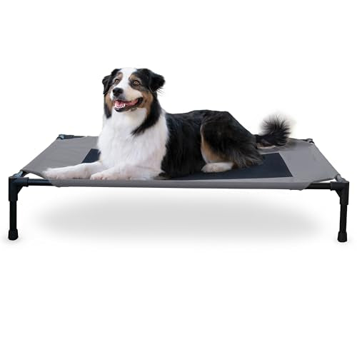 K&H Pet Products large dog cot, breathable mesh, washable cover, raised metal frame, collapsible, portable, gray, 42 X 30in