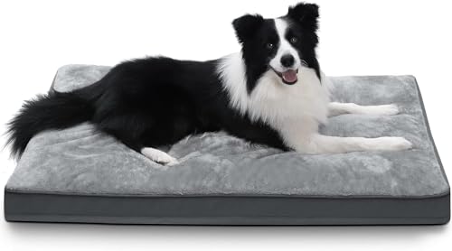 gray waterproof deluxe plush dog bed with removable washable cover anti-slip bottom for large medium small dogs 35x22 inch