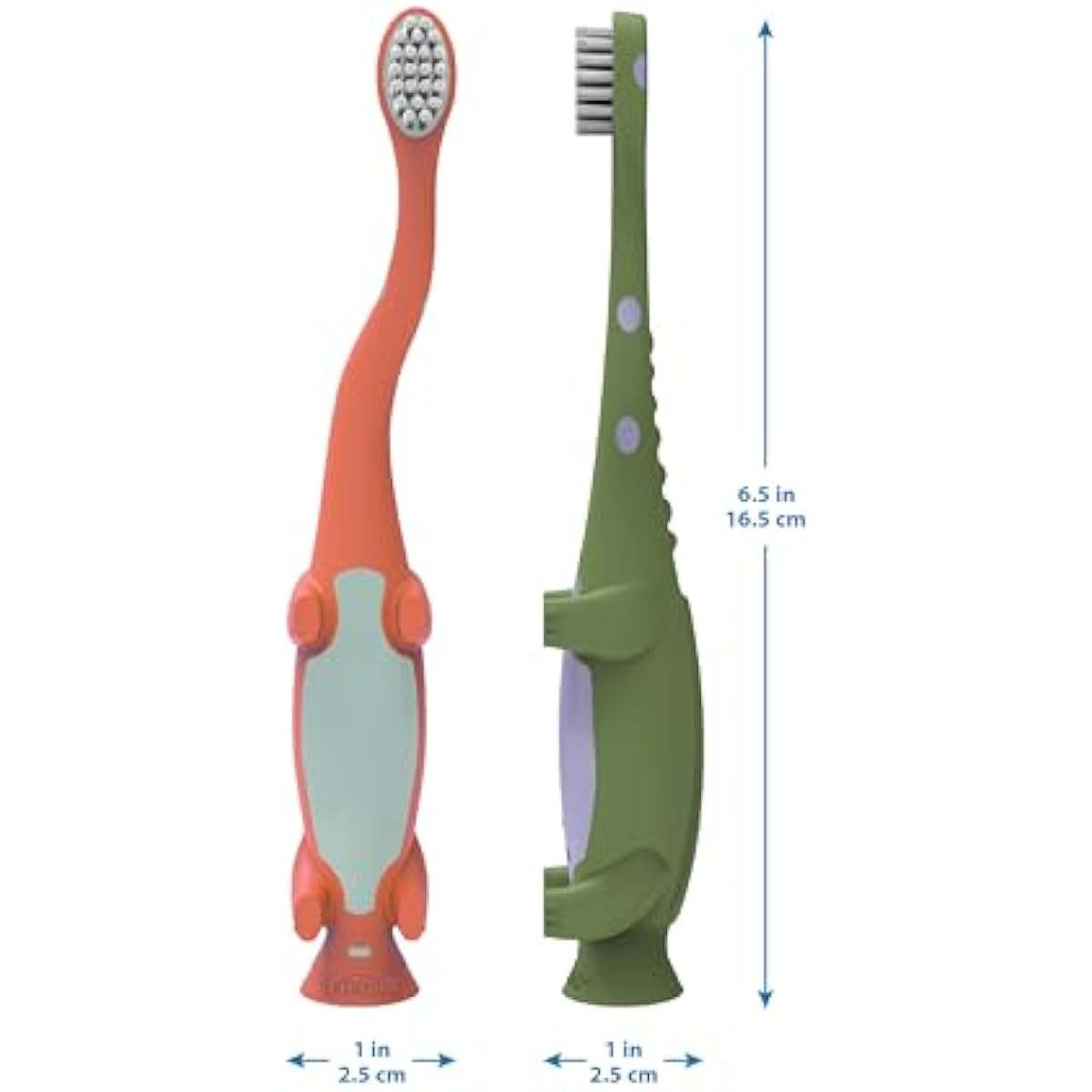 Dr. Brown's Baby and Toddler Toothbrush, Green and Orange Dinosaur 2-Pack, 1-4 Years