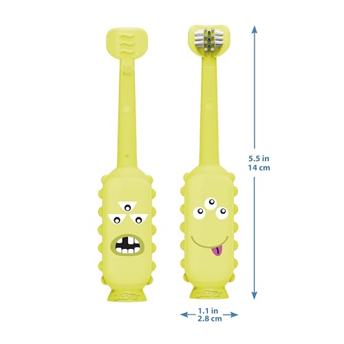 dr. browns green monster triple-sided toddler toothbrush with suction cup base, ages 1-4 years
