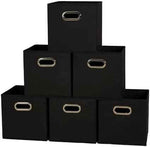 Household Essentials Foldable Fabric Storage Bins 6 Piece Set, Strong Poly-Woven Fabric, Sturdy Chipboard Sides, Grommet Front Handle, Stackable and Foldable, Classic Design, Black