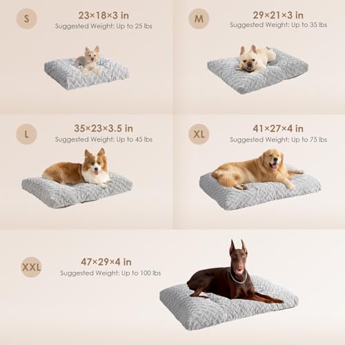 EHEYCIGA grey plush dog bed for crate, 35x23 inch, reversible kennel pad for dogs up to 45 lbs
