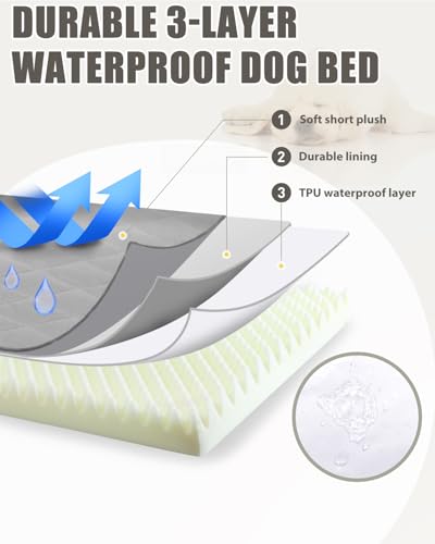 Orthopedic large dog bed with waterproof cover and non-slip base, 41x27 inch light gray