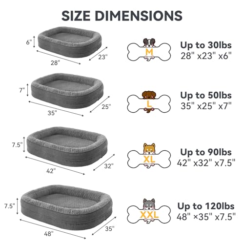 JOEJOY Orthopedic Dog Beds Large Sized Dog, XL Egg-Crate Memory Foam Pet Couch Bed with Bolster Sides, Waterproof Lining, Removable Washable Cover & Non-Slip Bottom, Grey