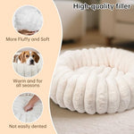 Donut dog and cat bed with faux rabbit fur, soft anti-anxiety calming bed for small dogs and cats, 20 inch white