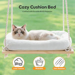 Rustic cat hammock bed with solid wood seat and heavy duty suction cups for large cats