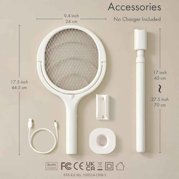 GeckoMan Rotating Head Electric Fly Swatter Racket Rechargeable Bug Zapper Racket Bug Zapper Indoor Fly Zapper Mosquito Zapper Flies Killer for Indoors, with a Telescopic Extension
