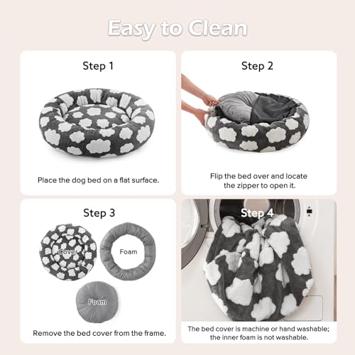 JOEJOY Donut Dog Bed Medium Size Dog, Cute Round Calming Pet Bed with Removable Washable Cover, Orthopedic Puppy Bed with Jacquard Shaggy Plush & Non Skid Bottom
