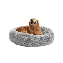 Bedfolks Calming Donut Dog Bed, 36 inches dark grey large for large dogs, anti-anxiety plush, machine washable