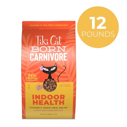 tiki cat born carnivore indoor health dry cat food chicken turkey meal 6 lbs bag