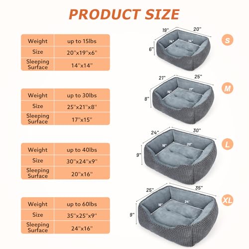 MIXJOY dog bed for large, medium, small dogs, 20 inch grey washable sleeping bed with anti-slip bottom