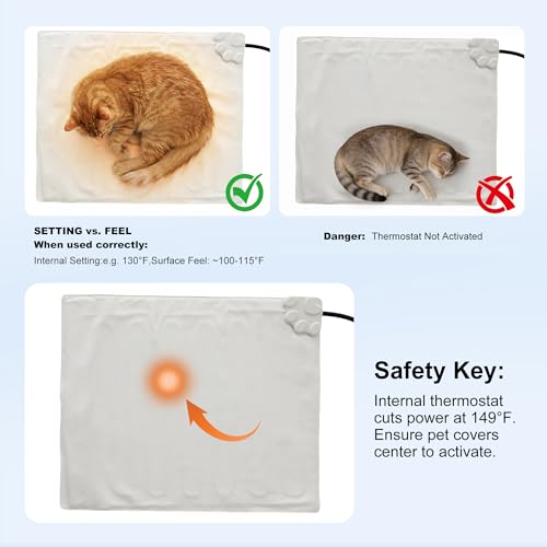 Cat Heating Pad with adjustable temperature and timer options, 18x18 inch, indoor, waterproof and flame-retardant PVC core