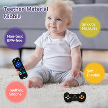 Hooku 2 Pack silicone teething toys for babies 0-6 months, teethers for babies 6-12 months with remote teether, sensory toys