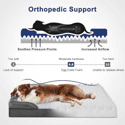 Furtime Large Orthopedic Dog Sofa Bed, XL Washable Pet Couch with Egg-Crate Foam and Waterproof Lining, Nonskid Bottom