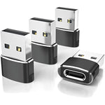 elebase usb to usb c adapter for iphone 17 4pack, usbc female to a male car charger adapter, black