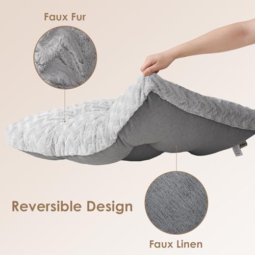 EHEYCIGA grey plush dog bed for crate, 35x23 inch, reversible kennel pad for dogs up to 45 lbs