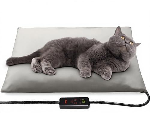 Toozey small pet heating pad, 18x16in, 6 temperature settings with timer, waterproof, indoor electric heated mat for dogs and cats