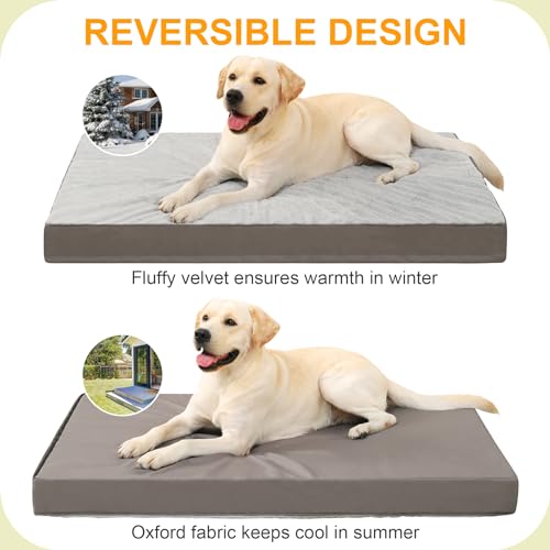 ksiiia orthopedic dog bed for large dogs deluxe plush washable pet mat with egg crate foam 35 x 22 inch gray