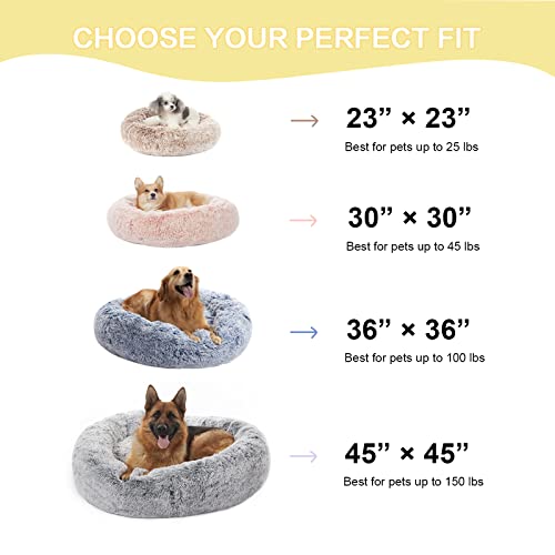 Bedfolks Calming Donut Dog Bed, 36 inches dark grey large for large dogs, anti-anxiety plush, machine washable