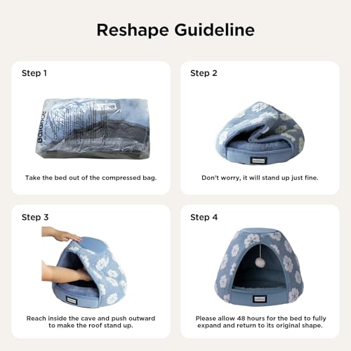 balance 2-in-1 cat bed cave with anti-slip bottom and ultra-soft plush blue 19 inches