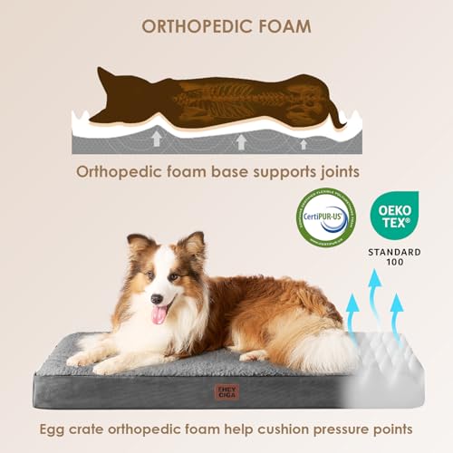 EHEYCIGA Orthopedic Dog Bed for Extra Large Dogs, Grey, 41x27, Removable Washable Cover, Crate Compatible