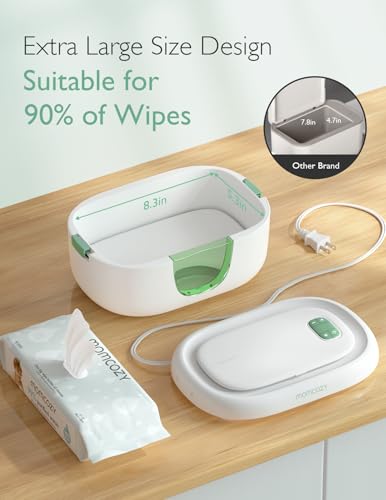Momcozy baby wipe warmer with large capacity, spring design, fast heating, and night light