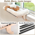 Cloud-Soft cat window perch with zipper cushion, solid wood & metal frame, large cat bed for windows (Large, White)