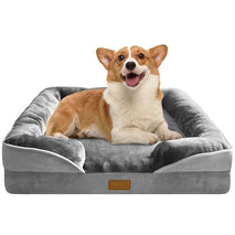 Orthopedic dog bed with sides for medium dogs, supportive foam couch bed with grey removable cover