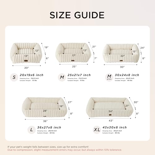 bedsure comfyfleece cute dog bed, small medium dogs, washable furry puppy bed with removable zipper cover, 25x21x7inches, cream