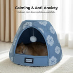 balance 2-in-1 cat bed cave with anti-slip bottom and ultra-soft plush blue 19 inches