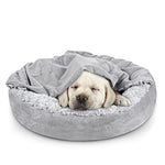 joejoy 23 inch small dog bed cat bed with hooded blanket, cozy cuddler luxury puppy pet bed