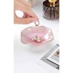 Lotus Leaf Shape Pink Ceramic Trinket Tray Jewelry Dish Organizer Necklace Earrings Home Decoration Key Bowl