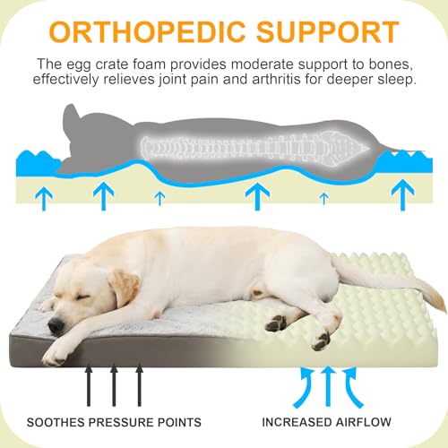 ksiiia orthopedic dog bed for large dogs deluxe plush washable pet mat with egg crate foam 35 x 22 inch gray