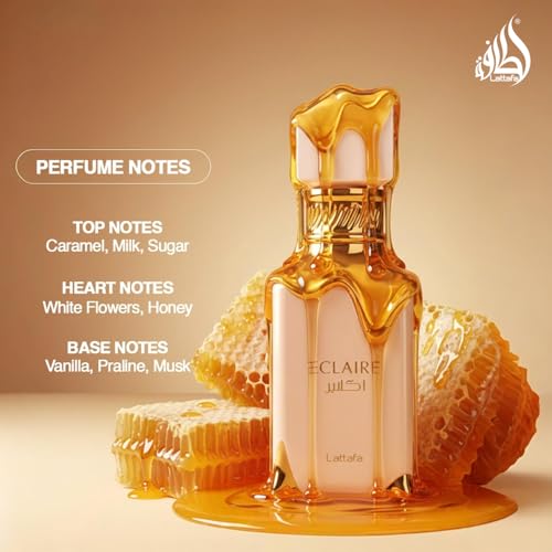 Lattafa Eclaire - Vanilla, Caramel, Sweet, Floral - Eau de Parfum Long-Lasting Fragrance for Women, 3.40 Ounce / 100 ml