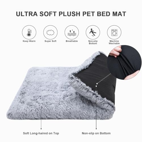 Vonabem 36 inch Deluxe Plush Grey Dog Bed Crate Pad for Medium Small Sized Dogs, Anti-Slip and Soft Kennel Pads